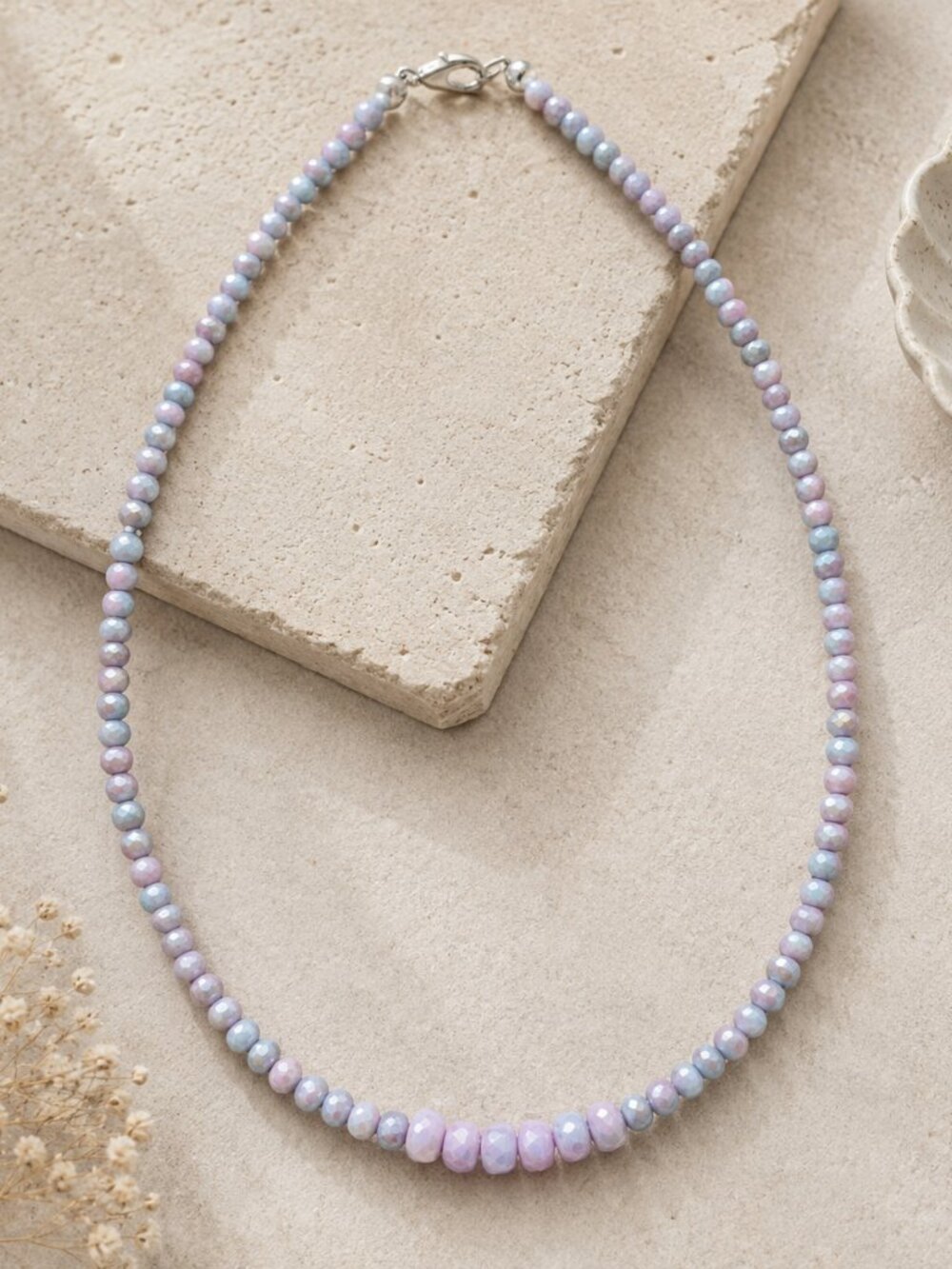 Grey & Mauve Faceted Bead Necklace | Presence & Gratitude